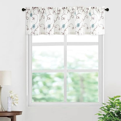 VOGOL Blue Floral Embroidered Valance, Country Style, 60 x 14, 1 Panel - color: Blue, size: 60"W x 14"L (Pack of 1)