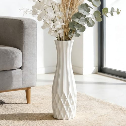 White Tall Ceramic Floor Vase, 17.7 Inch, Flared Geometric Design - color: Shape 2, size: 17.7 Inch