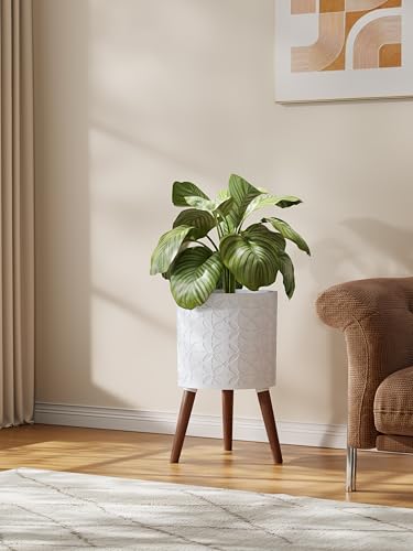 10 Inch Planters Pot with Stand, Planter for Indoor Plants, Modern Large Flower Planter Pot with Drainage Holes for Outdoor,Matte White - color: White, size: 10 Inch