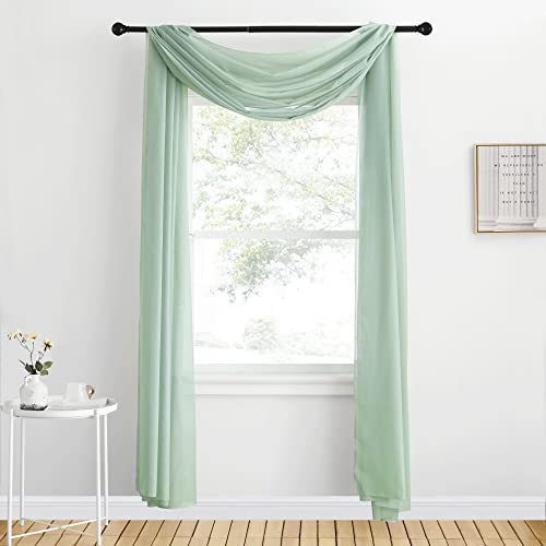 NICETOWN Voile Sheer Scarf Valances for Windows, 216" Extra Long Window Dressings for Anniversary/Wedding Design, Sage Green, 60" Wide, 2 Pieces - color: Sage Green