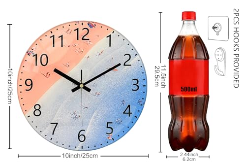 Unique Beach Wall Clocks Battery Operated - 10” Glass Analog Clock with Beach & Sea Pattern, Silent Non Ticking Large Numbers Clock for Bedroom Living Room Gym Classroom Bathroom Theme-Hotel - color: Pink Blue, size: 10 Inch
