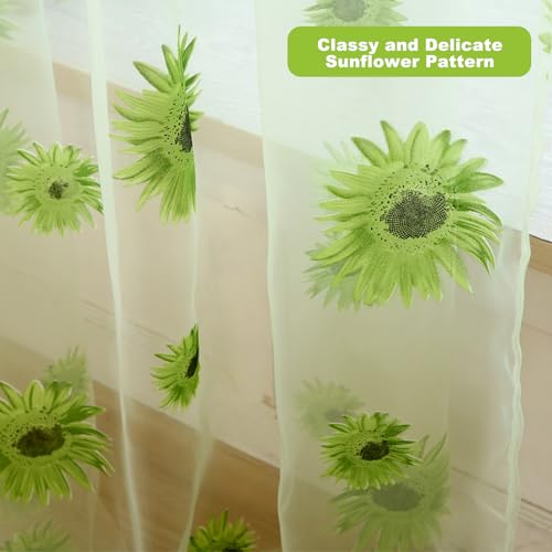 Ufurty 2pcs Sunflower Window Curtain Green Floral Voile Sheer Curtains - color: Green Flower, size: 39.4"W x 78.7"L (Pack of 2)