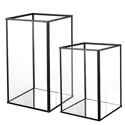 Phosphor Hurricane Camdle Holder Set of 2 Pieces, Black Glass Candle Holder for Wedding, Party, Holiday. - color: Black