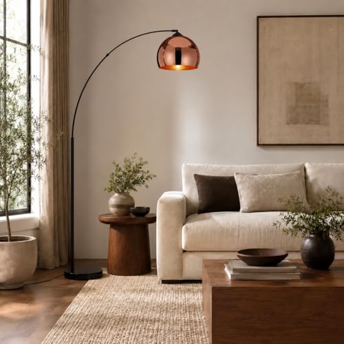 Teamson Home Arquer 66.93" Arc Floor Lamp for Living Rooms, Home Offices, Dining Rooms, Bedrooms with Faux Black Marble Base and Rose Gold Bell Shade - color: Rose Gold