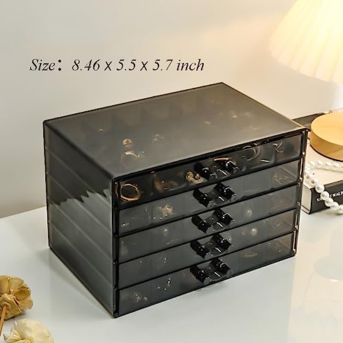 YUFONG Earring Storage Box Organizer 5 Drawers with 120 Small Compartments - color: Clear Black