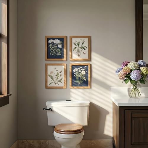 Framed Botanical Wall Art for Bathroom, 4 Pcs, 8x10 Inch