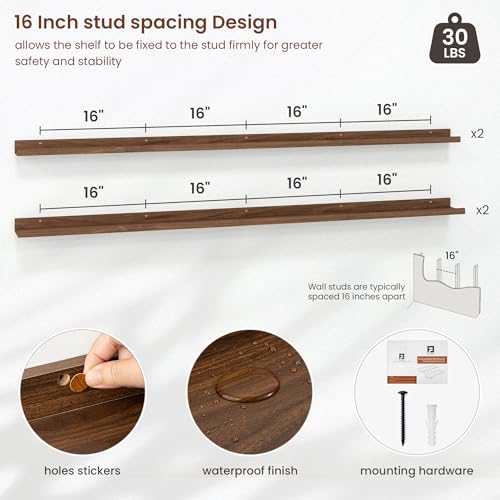 Axeman Picture Ledge Shelf, 72 Inch Walnut Floating Shelves Set of 4 - color: Walnut, size: 72 Inch