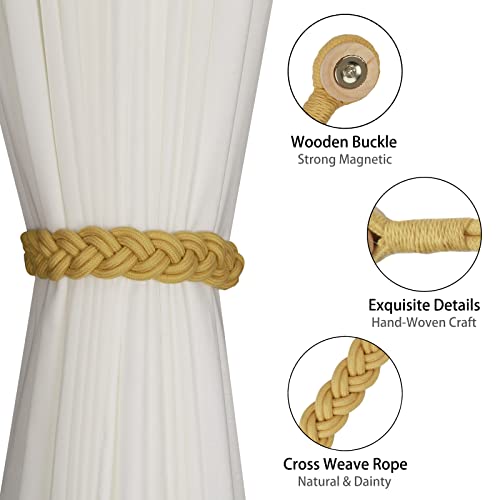 BEL AVENIR Curtain Tiebacks Magnetic 4 Pack Woven Drapery Holdback - color: Gold New- 4pack