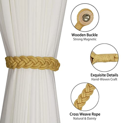 BEL AVENIR Curtain Tiebacks Magnetic 4 Pack Woven Drapery Holdback - color: Gold New- 4pack