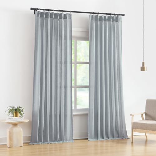 Vision Home Blue Grey Linen Pinch Pleated Semi Sheer Curtains 40Wx84Lx2 - color: Blue Fog/Pinch, size: 40"W x 84"L (Pack of 2)