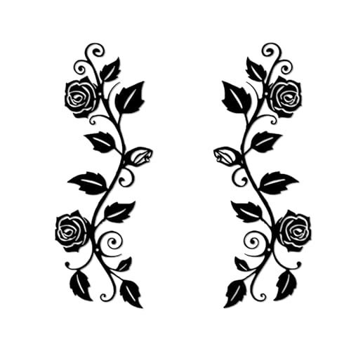 Elenwynn 2pcs Metal Rose Floral Wall Decor Art , Rustic Wrought Iron Plant Leaves Vine Scrolls Hanging Sculptures Sign, Flowers Home Ornaments for Above Doors, Bedrooms Living Room Or Dining Walls-Black - color: Rose Leaf B