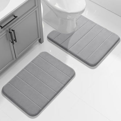 Yimobra Memory Foam Bathroom Mat Set, 24 x 17 & 24 x 20 in, Gray - color: Grey, size: 24x17+24x20 Inch