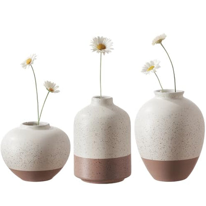 DN DECONATION Flower Vase Set of 3, Small Ceramic Vase Farmhouse Home Decor - color: Beige&brown