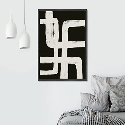 SIGNWIN Framed Canvas Print Wall Art Black Gray Geometric Loop Pattern Abstract Shapes Illustrations Modern Art Minimal Relax/Calm Duotone Dark for Living Room, Bedroom, Office - 16"x24" Black - color: A004-2202-m03, size: 24"L x 16"W