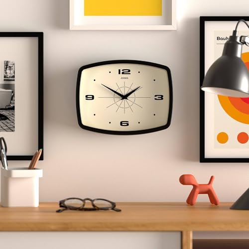 JONES CLOCKS® Movie wall Clock | Rectangular Retro Clock | 10" | Black - color: Black