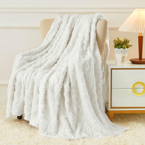 Aganear Fleece Throw Blanket for Couch Sofar 50"x60" White - color: White, size: Throw(50×60in)
