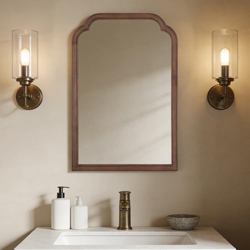 WallBeyond Wood Bathroom Mirrors for Wall Mounted, 20" x 30" Rustic Wood Frame Wall Mirrors Decorative for Living Room or Bedroom Vanity Mirror (Walnut) - color: Walnut B, size: 30"L x 20"W