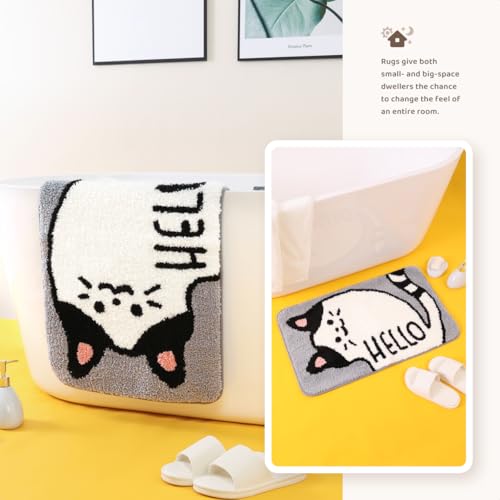 Molesun Cat Bath Mat 20x31, Soft Absorbent Microfiber Bath Rugs - color: Hello, size: 20" x 31"