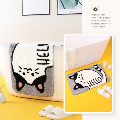Molesun Cat Bath Mat 20x31, Soft Absorbent Microfiber Bath Rugs - color: Hello, size: 20" x 31"