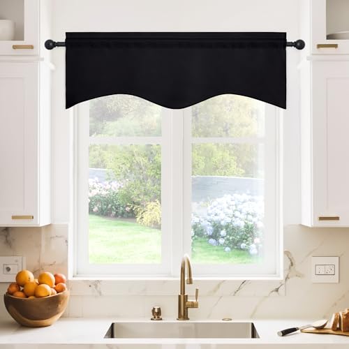 NICETOWN 2 Panels Black Kitchen Blackout Valances for Windows, 42W x 18L - color: Black, size: 42"W x 18"L (Pack of 2)