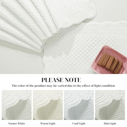 HOMBYS Quilted Placemats Set of 6 Washable-13x18 inches Rectangular Placemats for Kitchen Table-100% Cotton Fabric Rectangular Table Mats, (Cream White) - color: Cream White