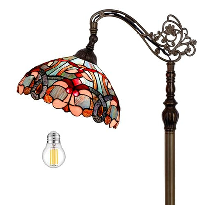 WERFACTORY Tiffany Floor Lamp Blue Pink Stained Glass Arched Lamp