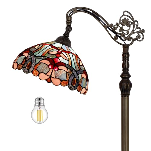 WERFACTORY Tiffany Floor Lamp Blue Pink Stained Glass Arched Lamp