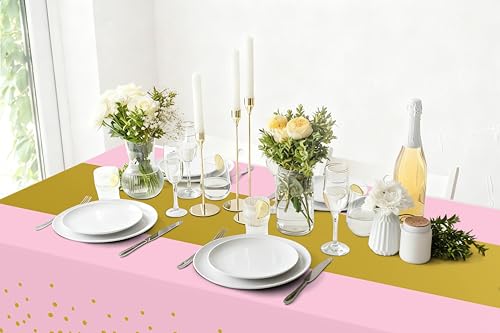 Smiry Disposable Rectangle Plastic 54 x 108 Inch Table Cloth 3 Pack - color: Pink and Gold
