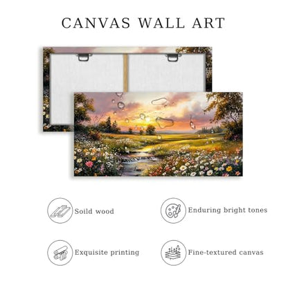 crmotu Nature Landscape Wall Art, Sunset Wildflowers Pictures 20X40 In - color: River Flowing Sunset, size: 40"L x 20"W