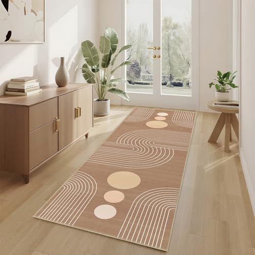 Boho Runner Rug 2x6,Brown Geometric Modern Washable Non-Slip Hallway Rug - color: Camel Brown, size: 6' x 2' (Rectangular)