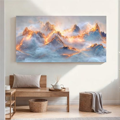 YISXINOAG Golden Snow Mountain Wall Art Abstract Landscape Painting 29"X58" - color: gold white, size: 58"L x 29"W
