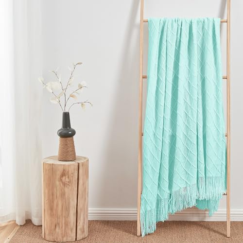 inhand Mint Green Knitted Throw Blanket for Couch and Bed, 50"x60" - color: Mint Green, size: 50"x60"