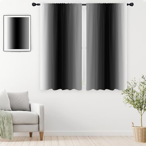 Black Grey Curtains, Ombre, 2 Panels, 42" W x 63" L, Rod Pocket - color: Black, size: 42"W x 63"L (Pack of 2)