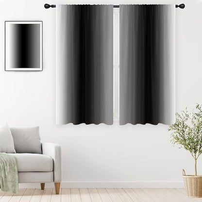 Black Grey Curtains, Ombre, 2 Panels, 42" W x 63" L, Rod Pocket - color: Black, size: 42"W x 63"L (Pack of 2)