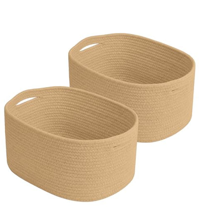 ECDYQXVU 15x10x9 Inch Woven Cotton Rope Storage Basket, 2 Pack - color: Jute/Brown, size: 2 Pack
