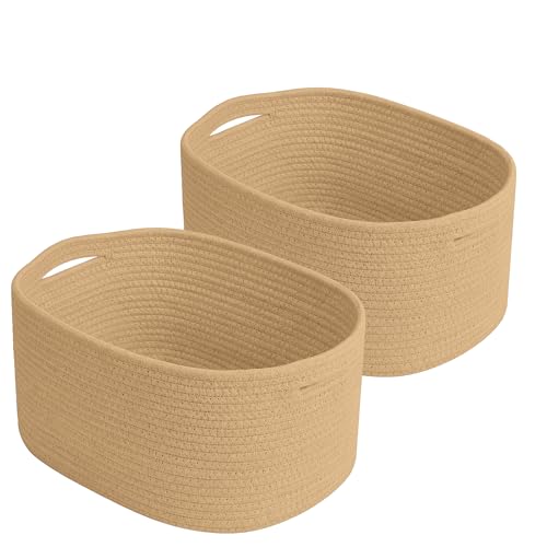 ECDYQXVU 15x10x9 Inch Woven Cotton Rope Storage Basket, 2 Pack - color: Jute/Brown, size: 2 Pack