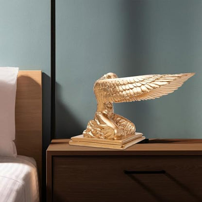 Kneeling Ark Angel Statue 2Pcs Angel Decorative Resin Figurine Praying Wings Desktop Sculpture for Indoor Movie Props 9.4inch Gold