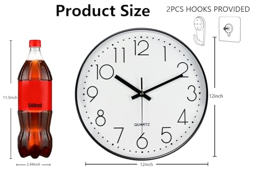 Modern Silent Wall Clock - 12 Inch Wall Clocks Battery Operated Large Number, Non-Ticking Analog Clock with Tempered Glass Quartz Clocks for Living Room Bedroom Office Kitchen, White Black - color: White, size: 12 Inch