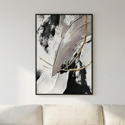 QKF Gold Abstract 3D Texture Black Aluminum Frame Canvas Wall Art - color: Gray, Black & Copper