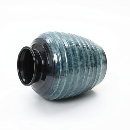 LuxenHome 16'' Rippled Blue Round Ceramic Vase