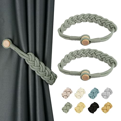 BEL AVENIR Curtain Tiebacks Magnetic 2 Pack Woven Drapery Holdback - color: Silver Grey -2pack