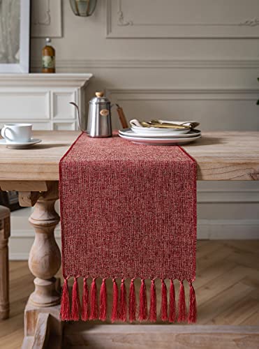 ZeeMart Red Table Runners 108 Inches Long, Burlap Linen Style Rustic Farmhouse Table Runner, Long Boho Dining Table Runner, 13x108 Inches, Red - color: Classic Burlap/Red, size: 108" x 13" (Rectangular)