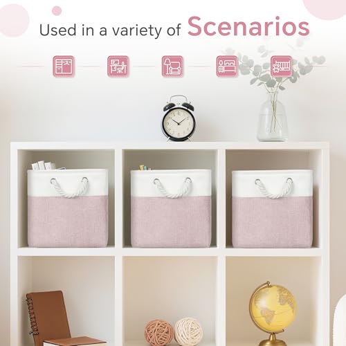 FinishingBo 11 inch Cube Storage Bin with Handles 6 Pack - color: White/Pink-6 Pack