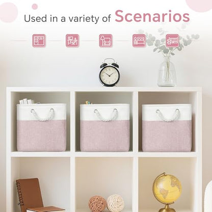 FinishingBo 11 inch Cube Storage Bin with Handles 6 Pack - color: White/Pink-6 Pack