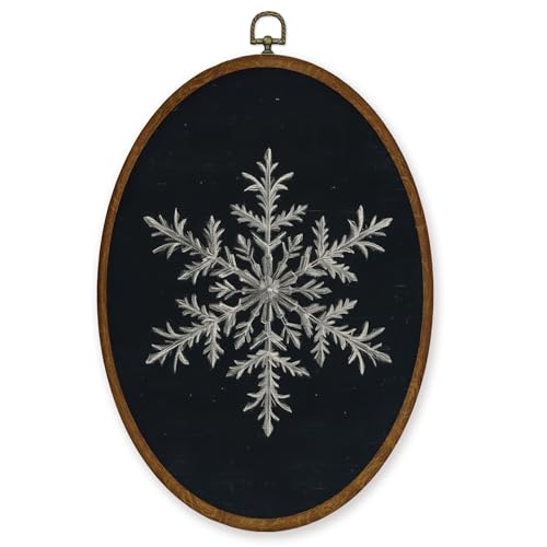 WULQYING Vintage Christmas Snowflake Wall Art Decor, Winter Christmas Oval Framed Canvas Art Prints, Dark Academia Rustic Winter Xmas Wall Hanging Decor for Home Bedroom Living Room, 8.6x11.4 Inches - color: Color 14