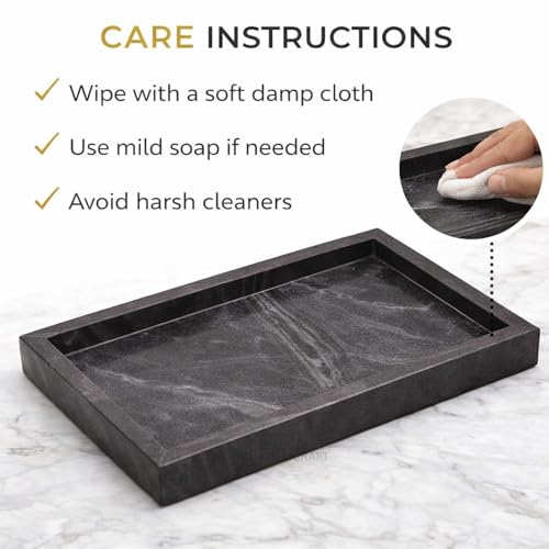 Natural Marble Tray, Black, 12" x 8", Rectangular - color: Black, size: 8" x 12" x 1.5"