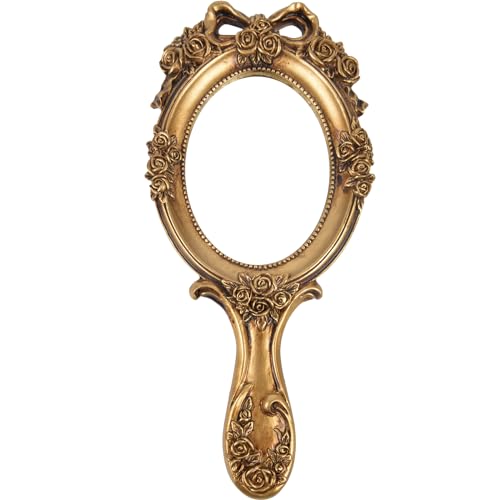 Vintage Princess Hand Held Mirror - Antique Handle Makeup Mirrors, Gold - color: Vintage Gold
