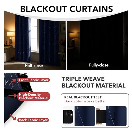 Deconovo Curtains for Living Room, Pattern Blackout Curtains 108 Inch Long - color: Silver Line-navy Blue, size: 52"W x 108"L (Pack of 2)
