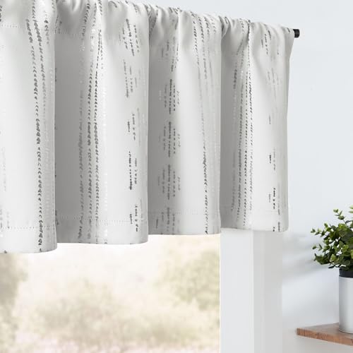 jinchan Striped Valance 16 Inch Modern Boho 1 Panel Silver on White - color: Boho| Silver on White, size: 52"W x 16"L (Pack of 1)