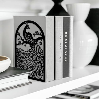 Peacoblue 5.3"x4.3"x7.9" Metal Bookends, Heavy Duty Book Ends for Shelves - style: Peacock